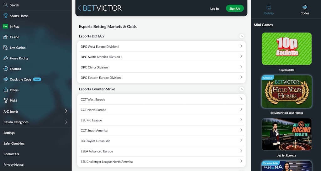 BetVictor Esports leagues