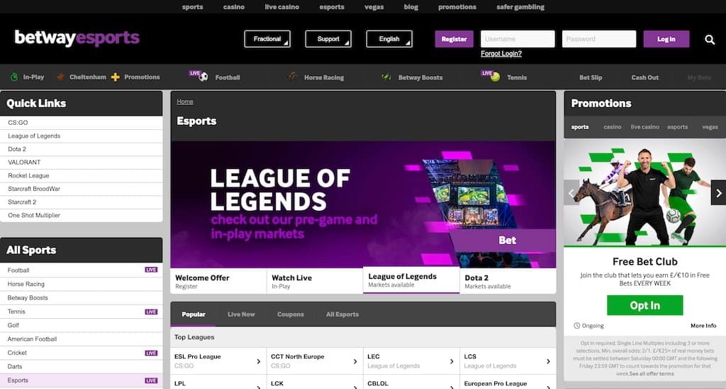 Esports odds Betway