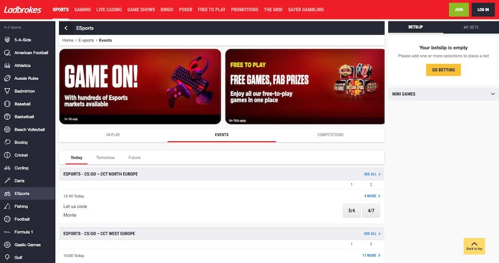 Ladbrokes eSports promos odds