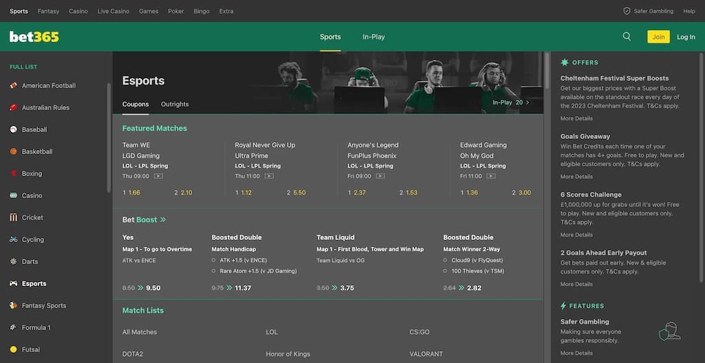 esports odds bet365