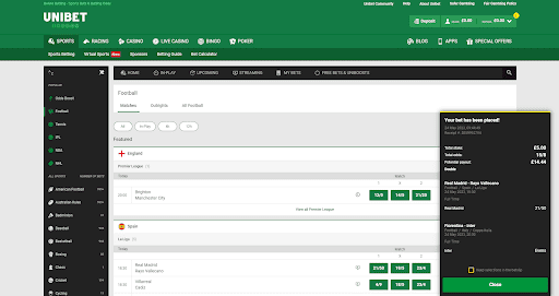 Unibet betting page