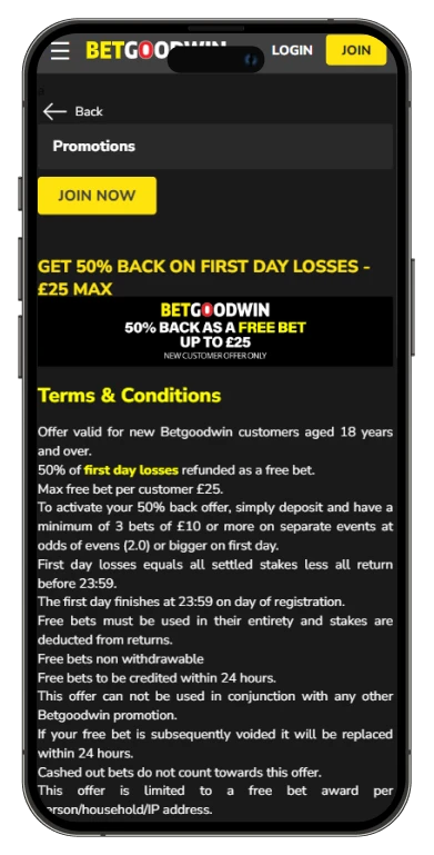 Betgoodwin offer mobile view