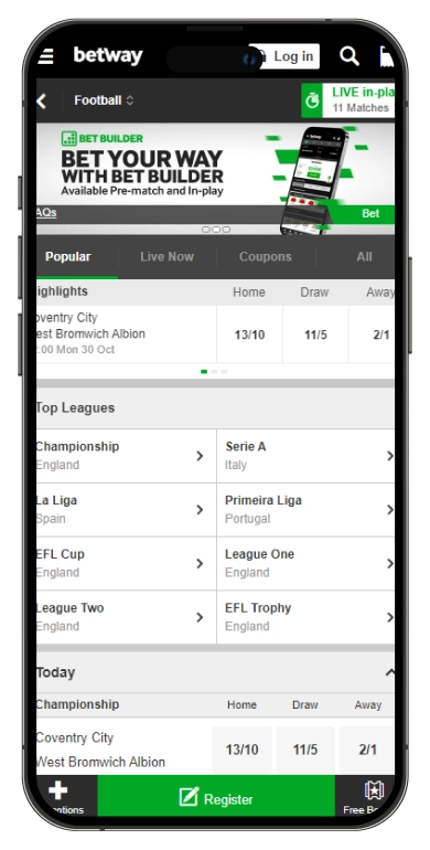 Betway football mobile screenshot