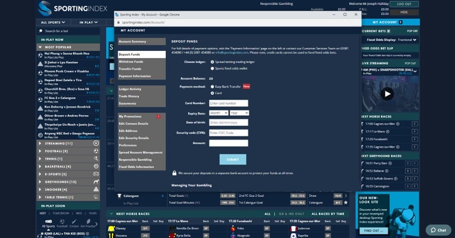 Sporting Index registration process screenshot