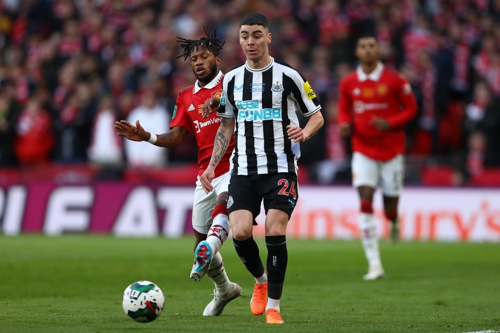 Miguel Almiron of Newcastle United and Fred of Manchester United - Manchester United v Newcastle United, Carabao Cup Final