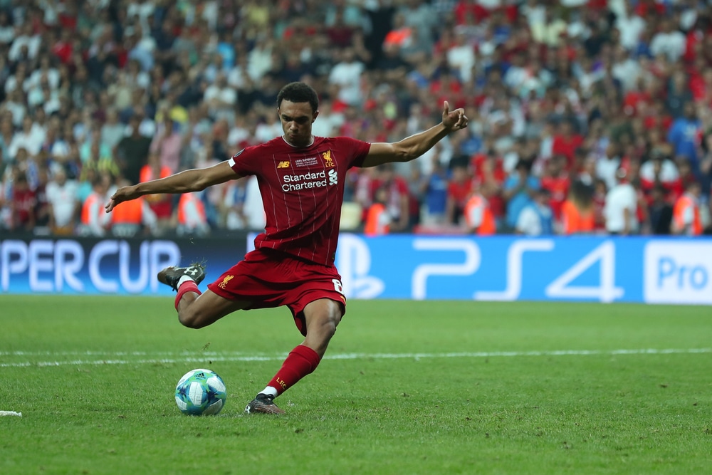 AUGUST 14, 2019 - ISTANBUL, TURKEY: Trent Alexander-Arnold shoots and scores a goal from the penalty spot. UEFA Super Cup Liverpool - Chelsea penalty shoot-out